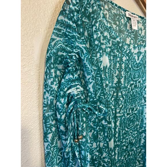 Coldwater Creek Green Printed Boho Scrunched Shoulder ResortWear Swim Coverup OS - Picture 4 of 11
